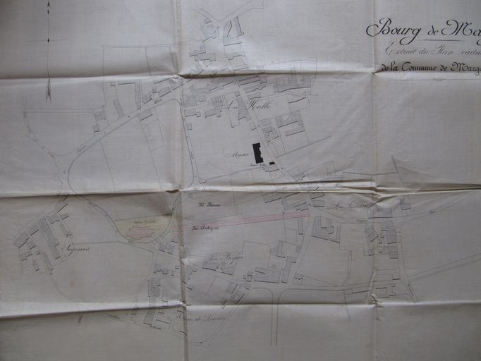 Plan du bourg avec emplacement de l´église projetée, vers 1867 (détail).