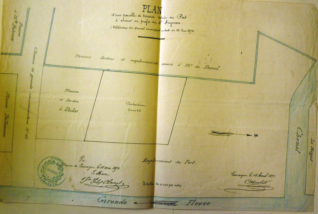 Plan du port pour l'aliénation d'une parcelle, 1871.