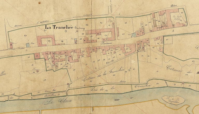 Le faubourg de la Tranchée sur le cadastre de 1838.