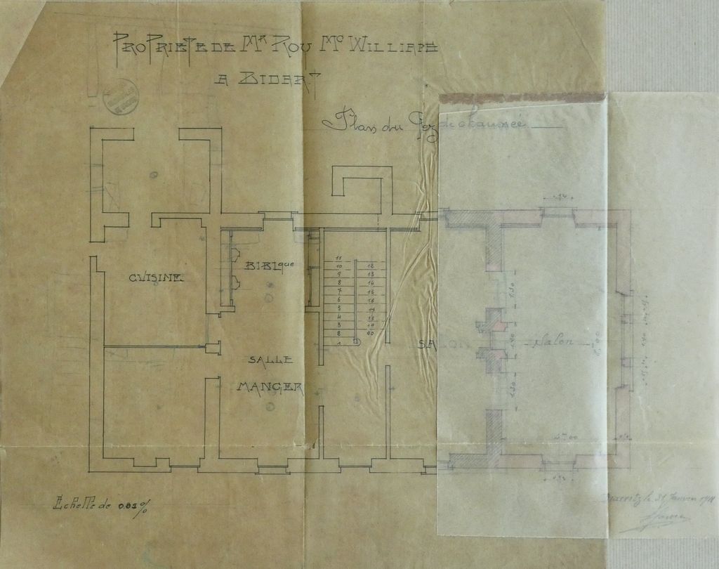 Plan au sol du rez-de-chaussée, 31 janvier 1918, Louis Gomez.