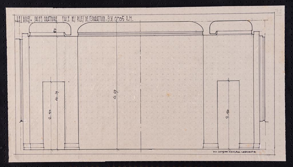 Salon-oratoire (à gauche du grand vestibule) : élévation de la face des piles de séparation, P. H. Datessen, La Baule, juillet 1936.