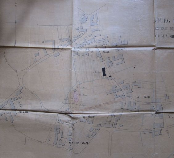 Plan du bourg avec emplacement de l´église projetée, dressé par Théodore Vidal en novembre 1867 (détail).
