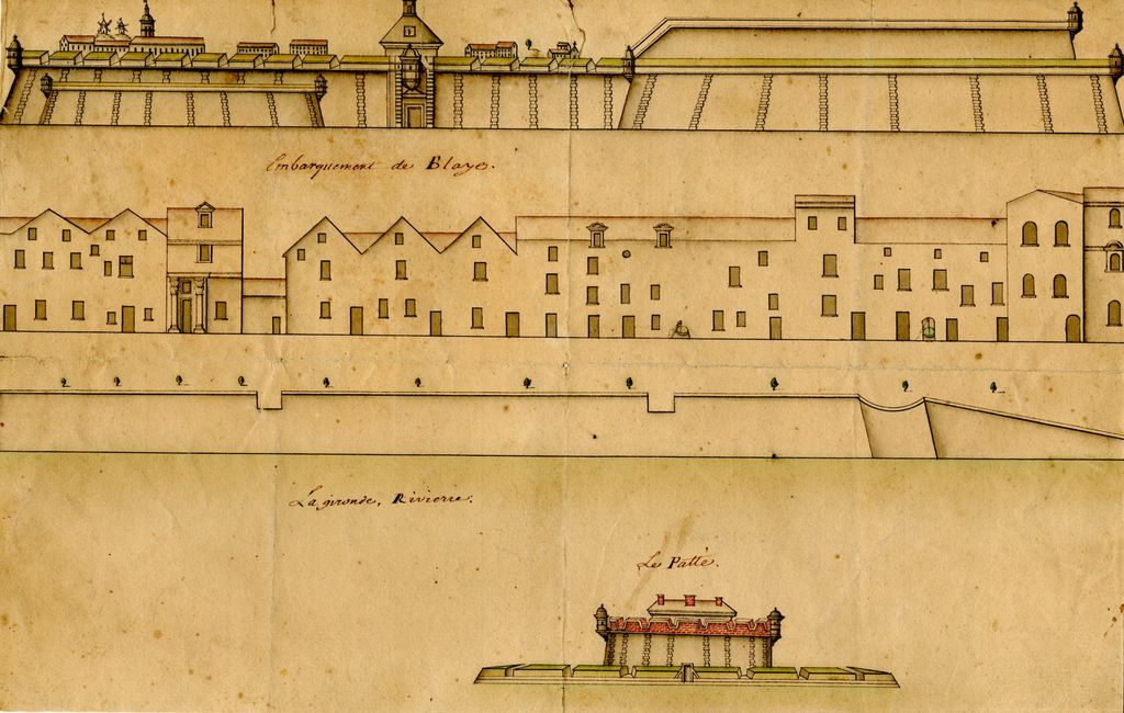 Vue du fort Pâté, avec le front de ville face à la Gironde et la citadelle.