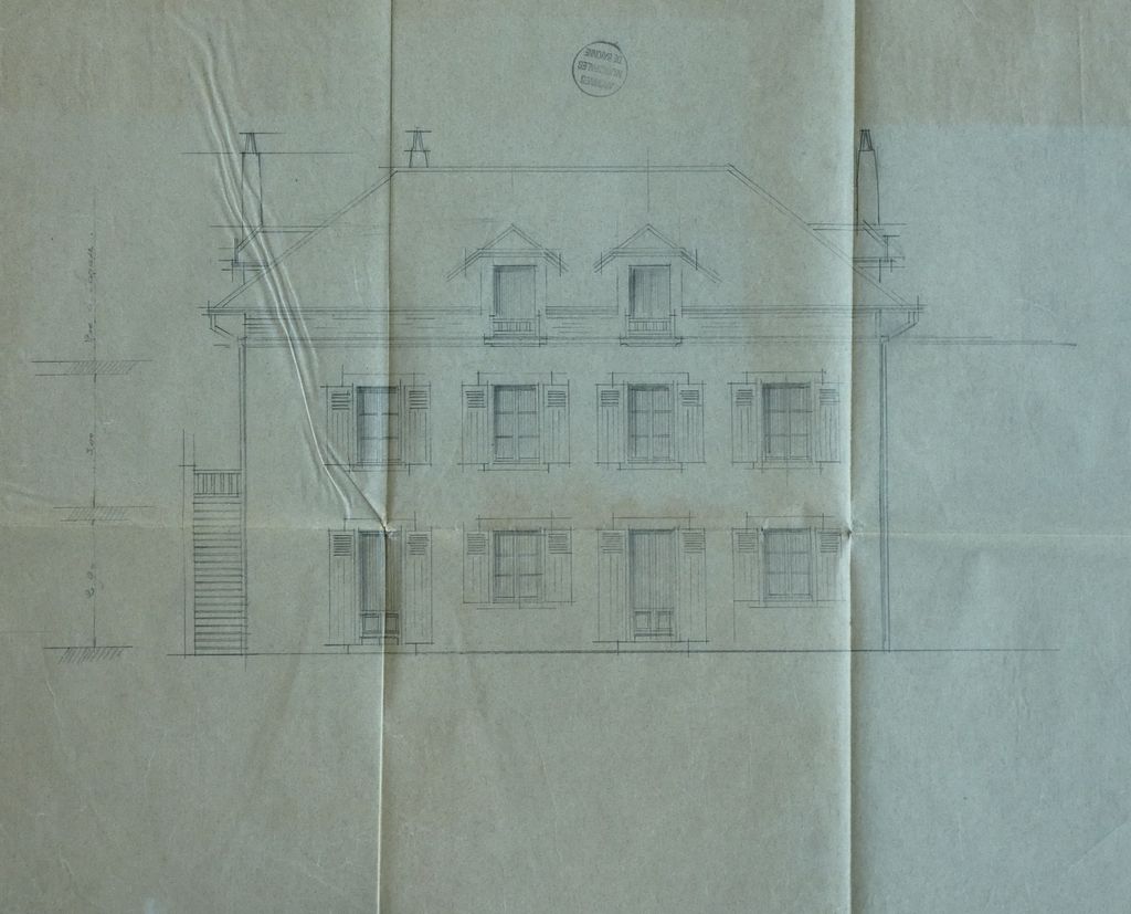 Plan en élévation de l'état des lieux, façade est, 1910, Louis Gomez.