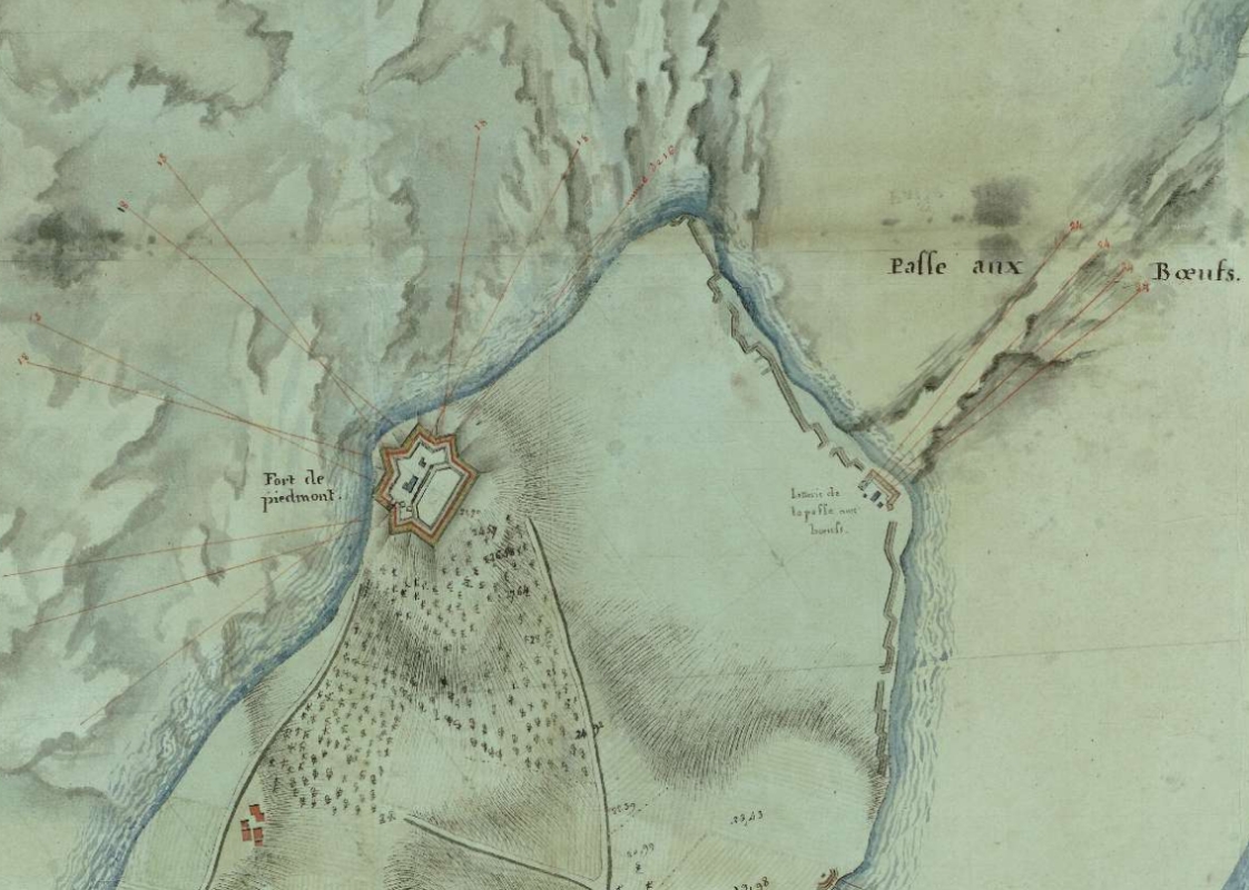 Le fort et les défenses de la Passe aux Boeufs sur un plan de 1811. 