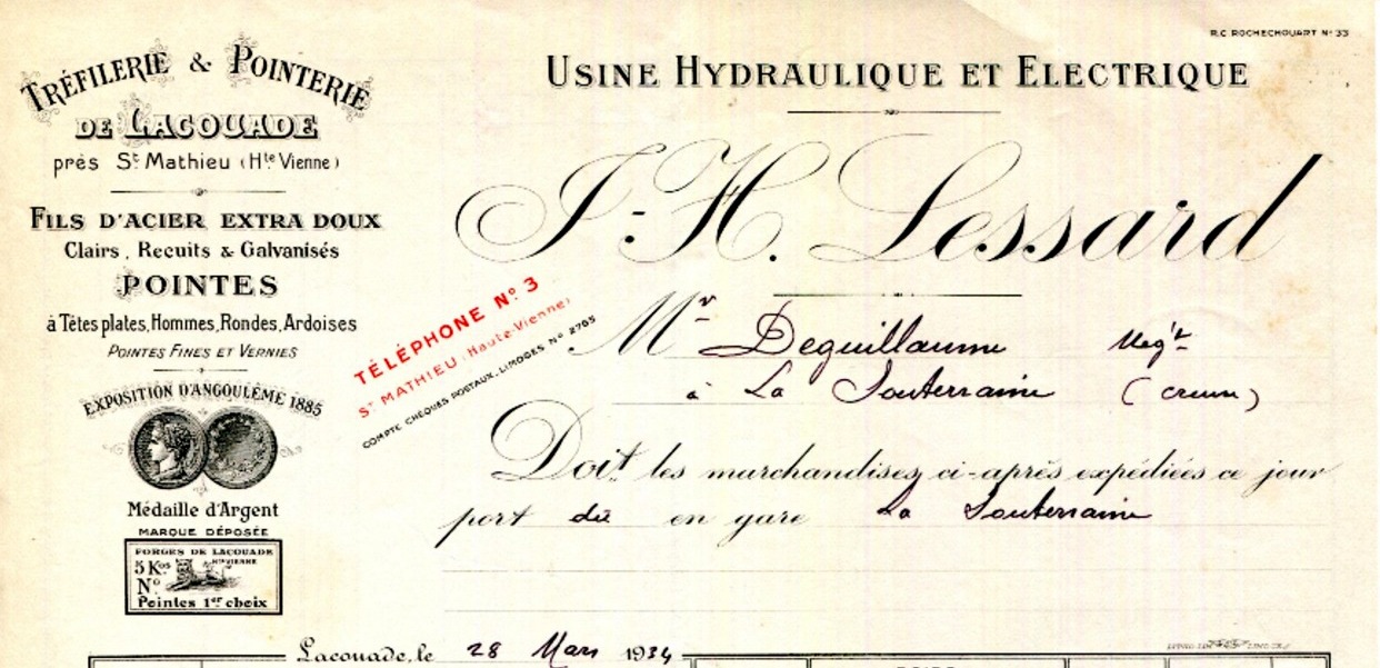 Papier en-tête de facture daté 1934 (collection particulère).