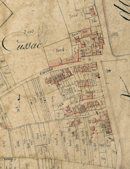 Extrait du plan cadastral de 1826 : ancien bourg de Cussac (aujourd'hui Vieux-Cussac).