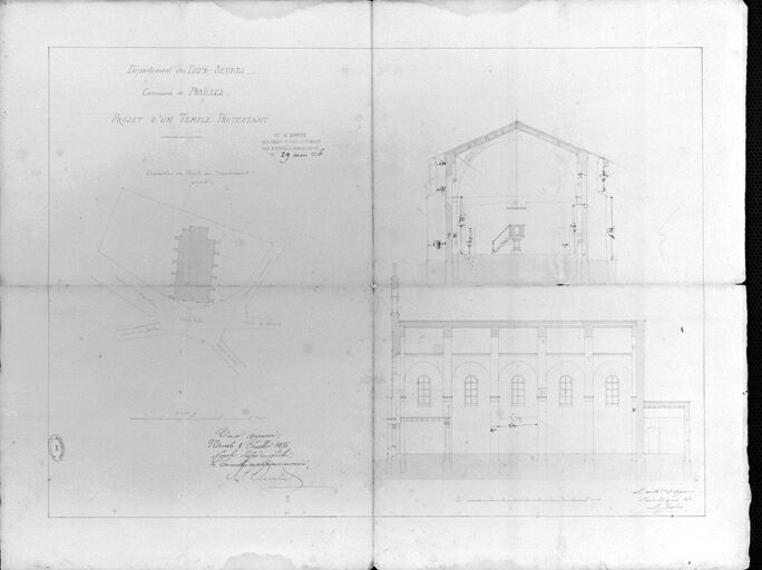 Projet de construction (plan de situation, 2 coupes), par L. Jossier, architecte à Paris, du 20 mars 1856.