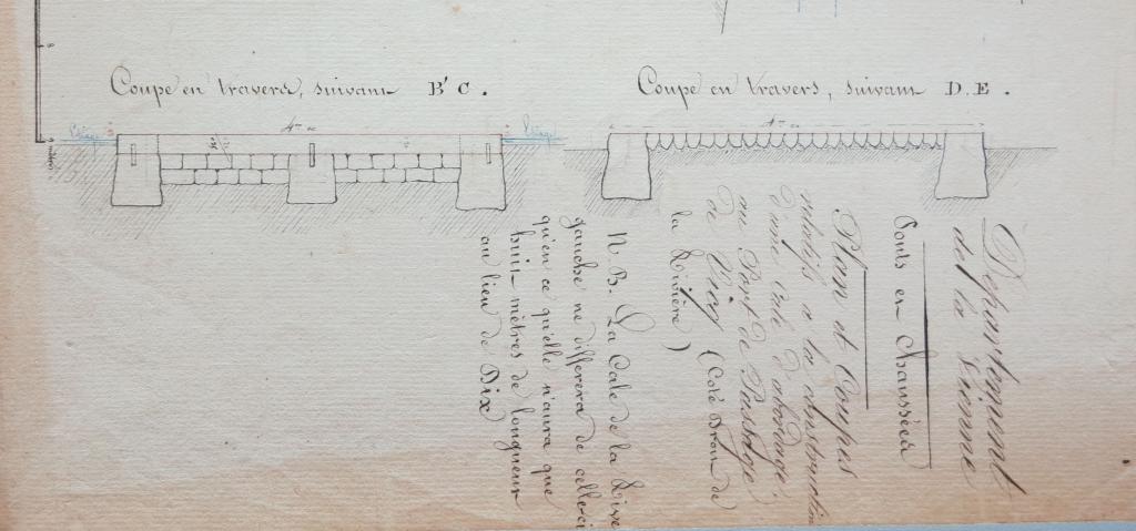 Coupes en travers suivant B'-C et D-E, rampe d’abordage à construire au port de Vicq, non signé, non daté (1832 ou 1833 ?).