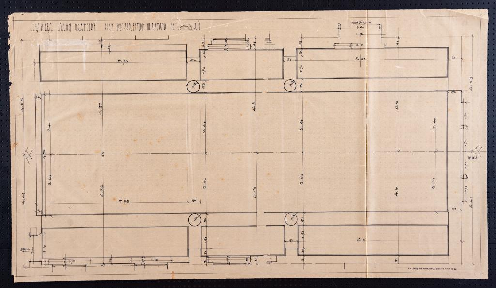 Salon oratoire, plan avec projection du plafond, P. H. Datessen, La Baule, août 1936.