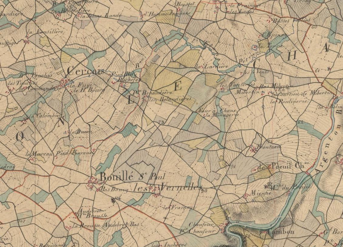 Représentation sur la carte de l'Etat-major de Bouillé-Saint-Paul.