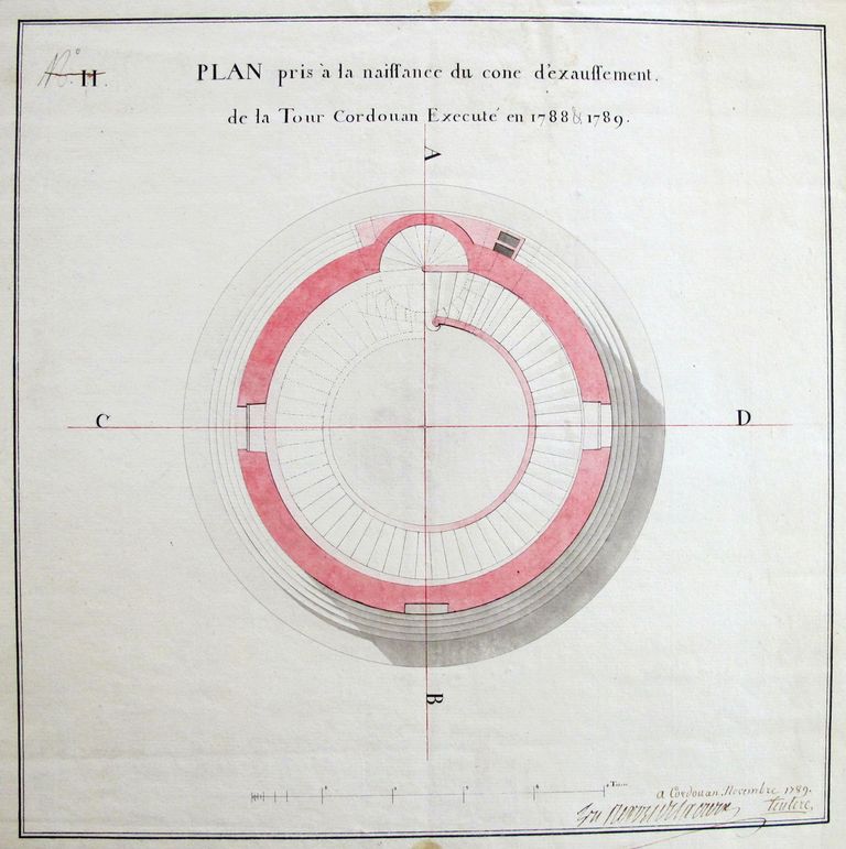 Plan pris à la naissance du cône d'exaussement [sic] de la Tour de Cordouan exécuté en 1788 et 1789, par Teulère, novembre 1789.