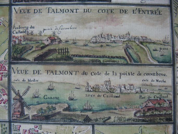 Vues cavalières de Talmont et de ses fortifications, par Desmarais en 1759.