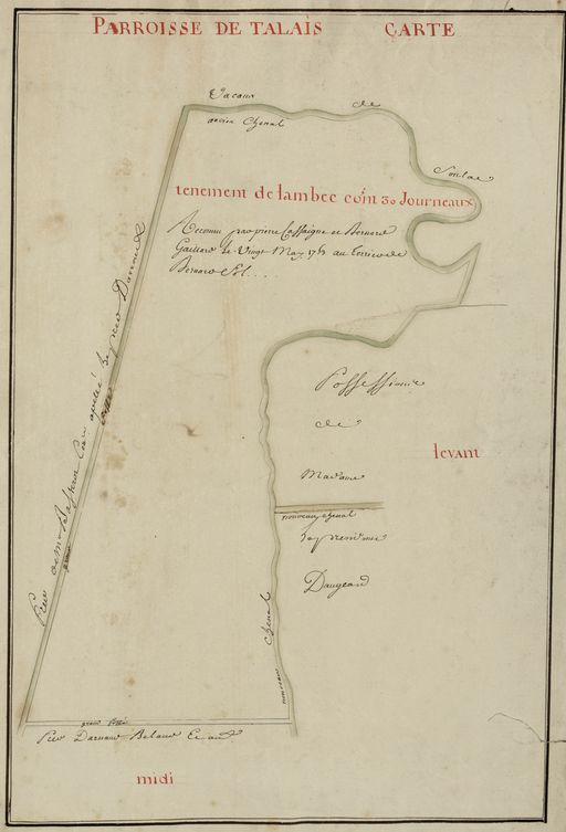 Extrait du plan de la paroisse de Talais, 2ème moitié du 18e siècle : tènement de Lambec.