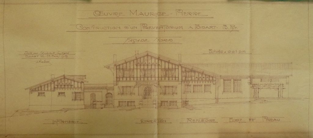 Plan en élévation de la façade nord, 10 mars 1929, Henri Rateau. Impression.