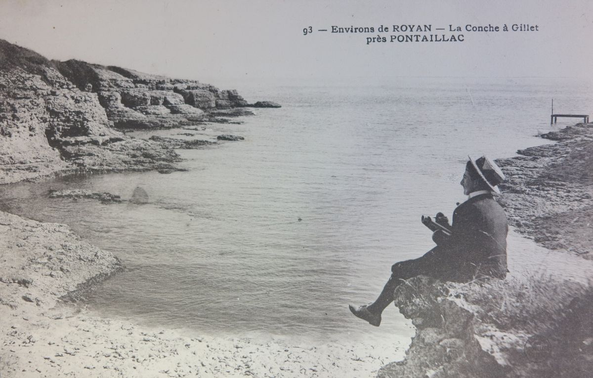 La conche de Gilet vers 1910 avec, à droite, une pêcherie sans cabanon.