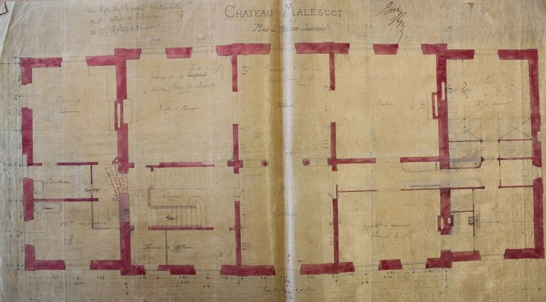 Projet de distribution intérieure : plan du rez-de-chaussée, s. d. [vers 1870].