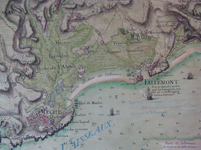 Talmont et ses marais sur la carte de la Gironde par Desmarais en 1759.