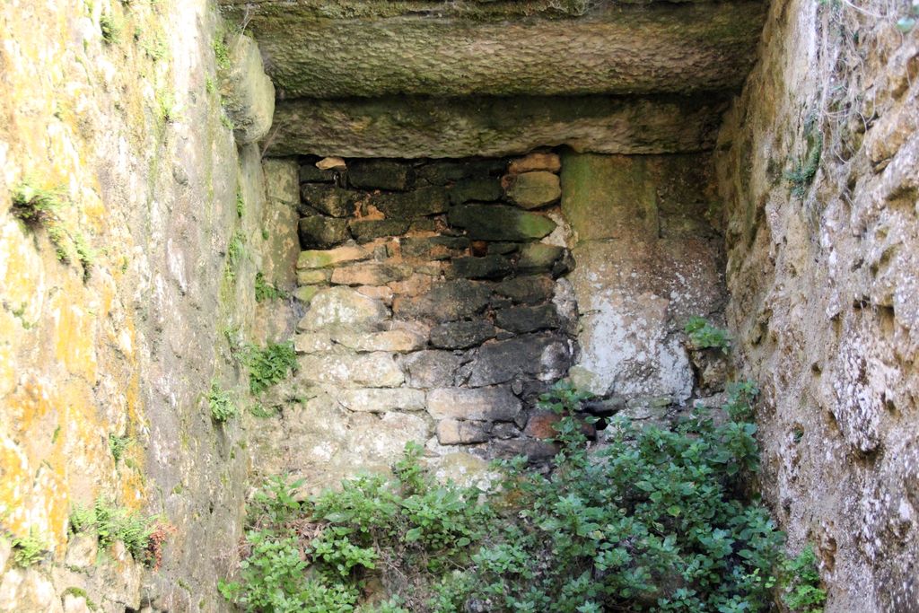 Ancienne porte murée (niveau intérieur disparu) située au-dessus de la porte d'entrée du sous-sol.