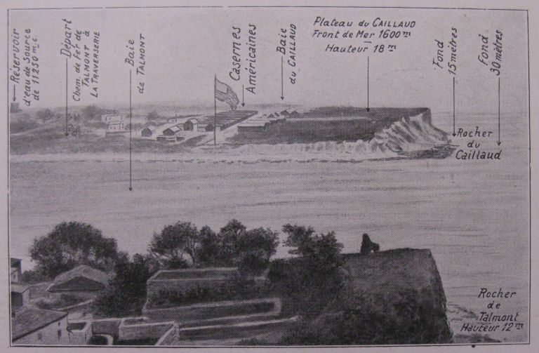 Schéma montrant l'implantation du camp américain au Caillaud en 1917-1918.