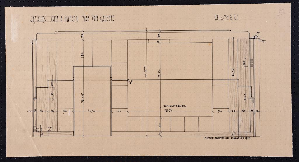 Salle à manger, rez-de-chaussée, élévation du côté de la galerie (pièce centrale), P. H. Datessen, La Baule, juin 1936.