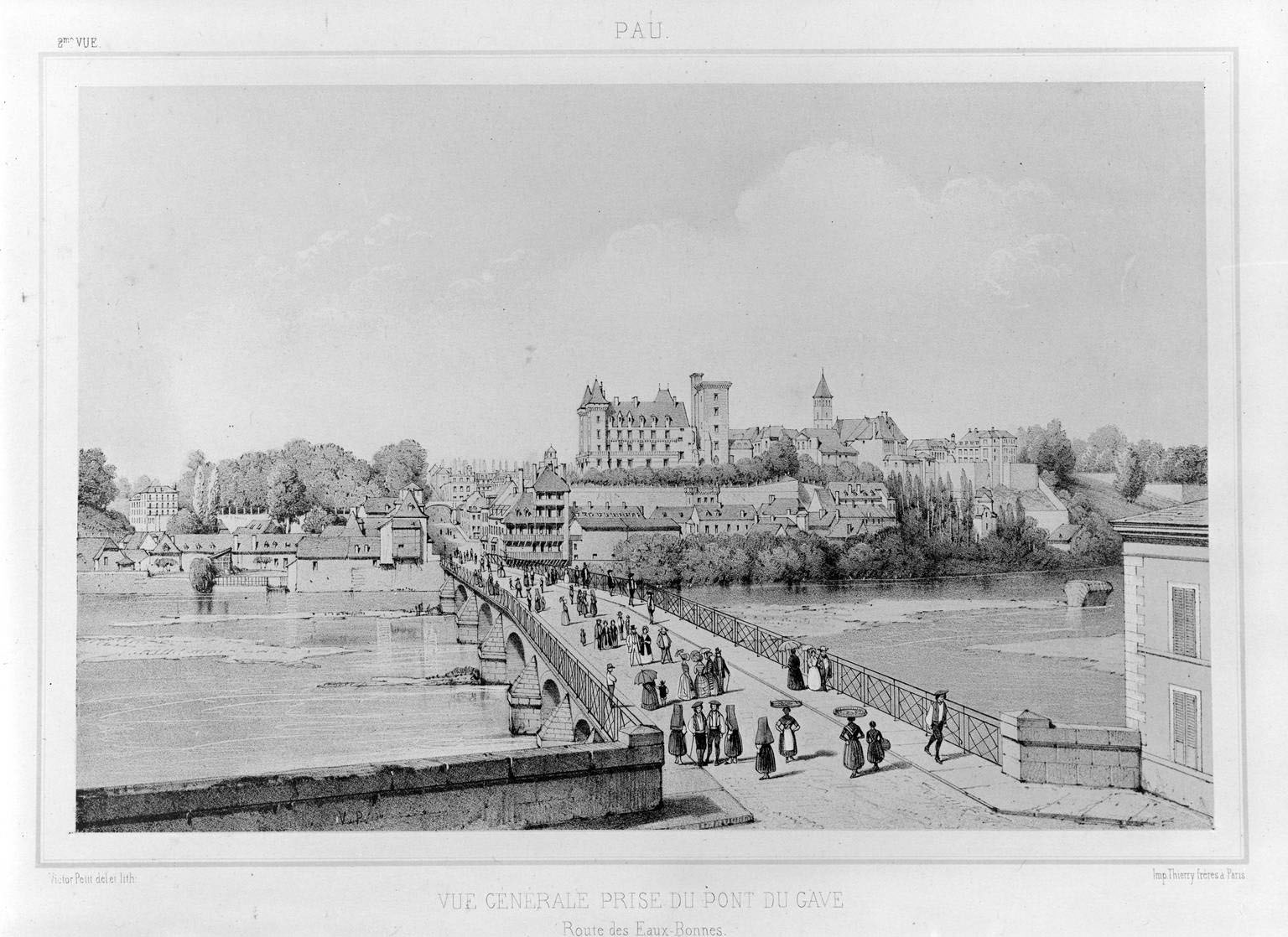 La ville de Pau depuis la rive gauche du Gave, par Victor Bassy en 1854