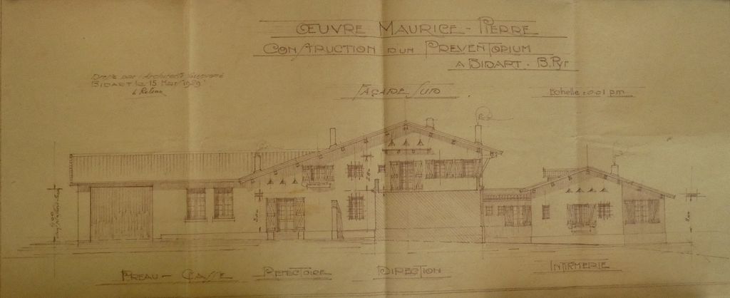 Plan en élévation de la façade sud, Henri Rateau, 10 mars 1929. Impression.