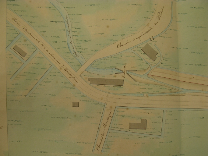 Plan de Port-Maubert par l'ingénieur Botton en 1845 : alentours de l'ancien moulin à eau.