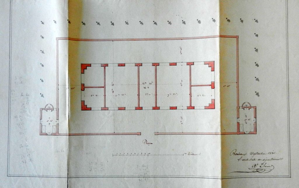 Nouveau magasin, plan, par A. Thiac, architecte départemental, dessin, encre, aquarelle, septembre 1831.