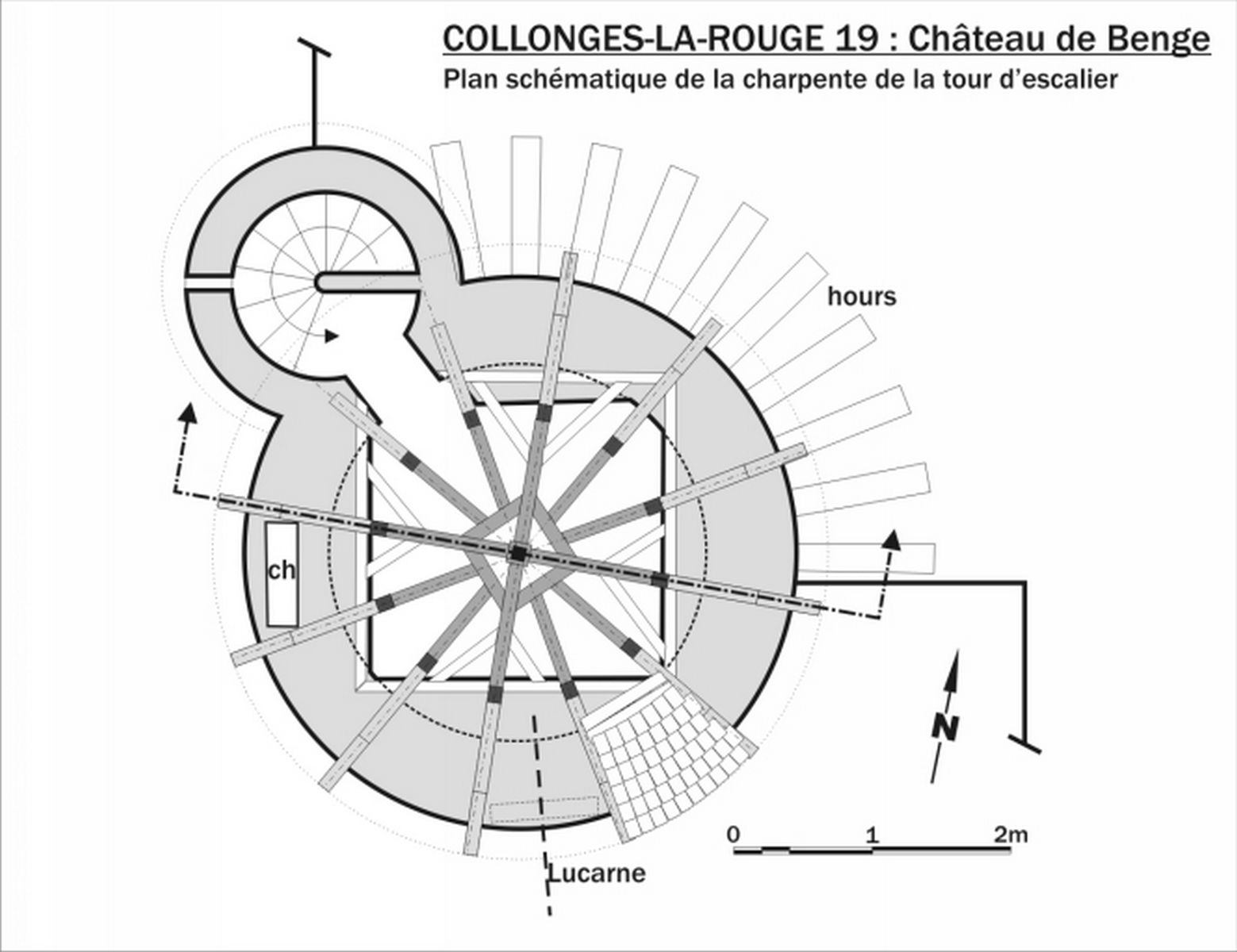 Plan schématique de la charpente de la tour du guetteur.