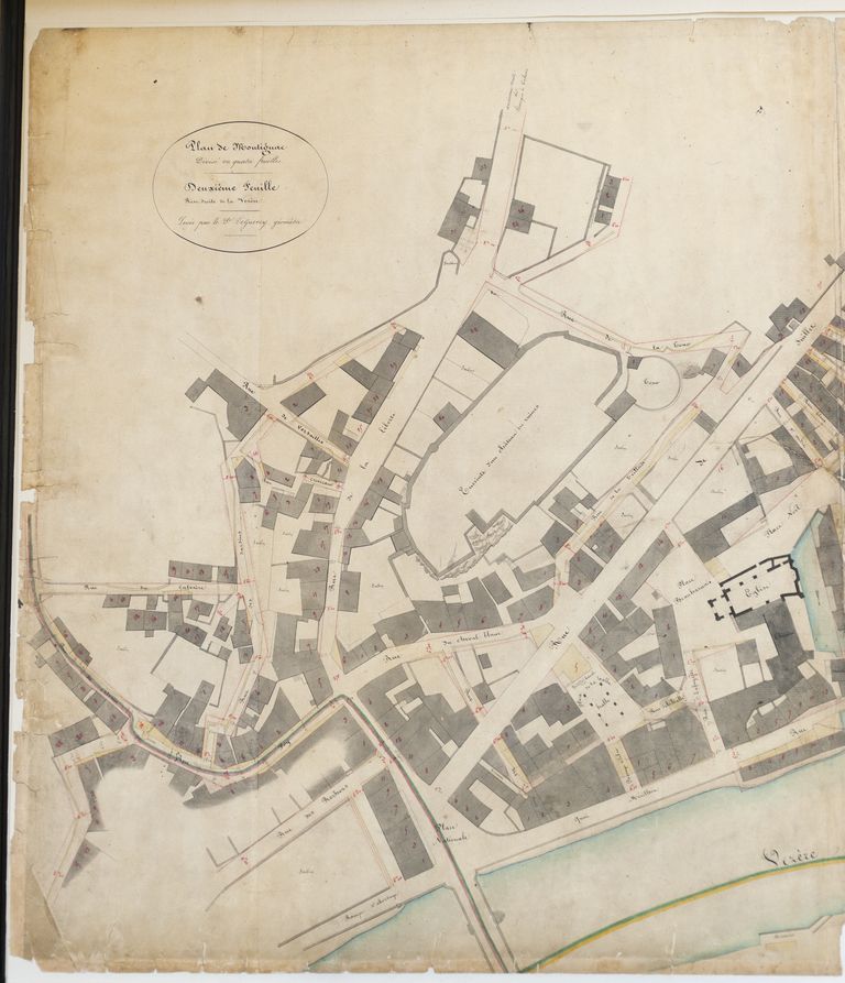 Détail du plan d'alignement des rues de Montignac, vue d'ensemble, 4e feuille, 1835.