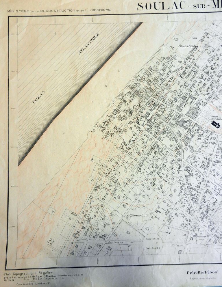 Plan topographique régulier, par F. Plumeau, géomètre expert, juin 1946, planche 2 : partie gauche.