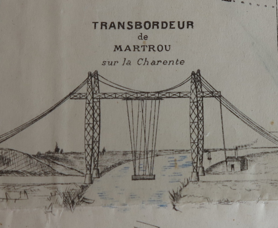 Dessin du transbordeur en marge d'un plan de la ville de Rochefort du début du 20e siècle. 