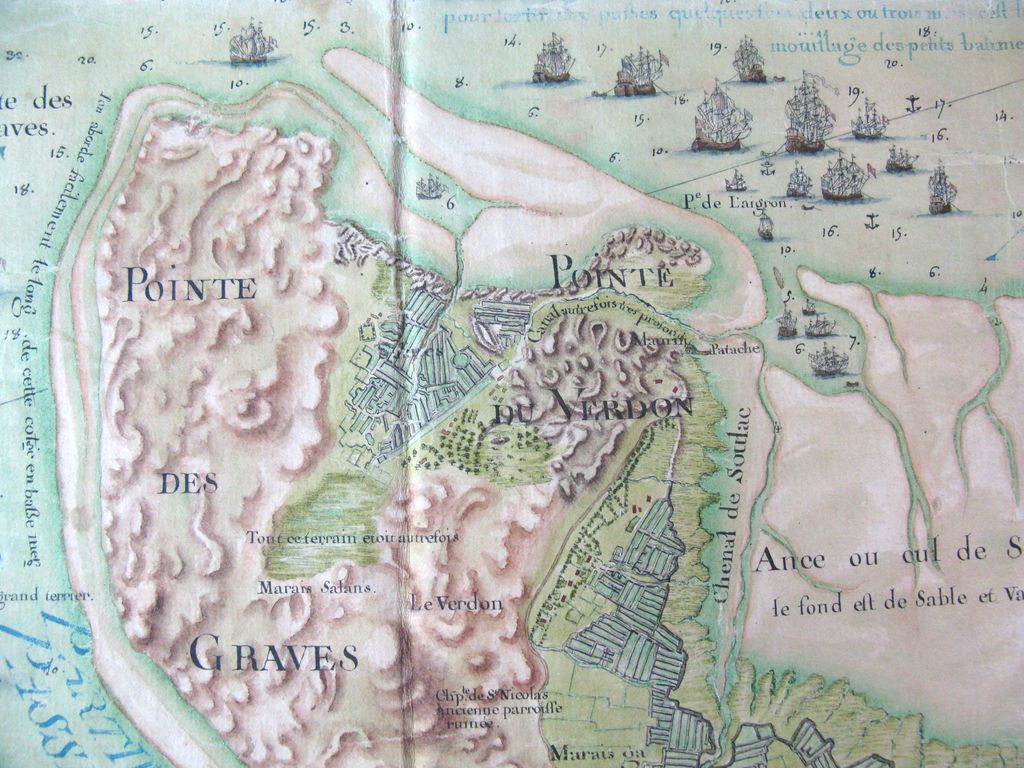 Carte de l'embouchure de la Garonne, 1759 : détail de la pointe du Médoc.