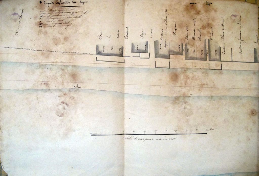 Plan des maisons des quais. Papier, encre, lavis, non signé, s.d. [début 19e siècle] : détail.