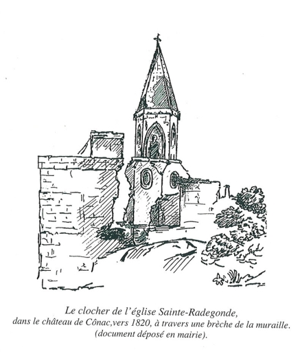 Les ruines de l'église Sainte-Radegonde d'après un dessin de 1820 environ.