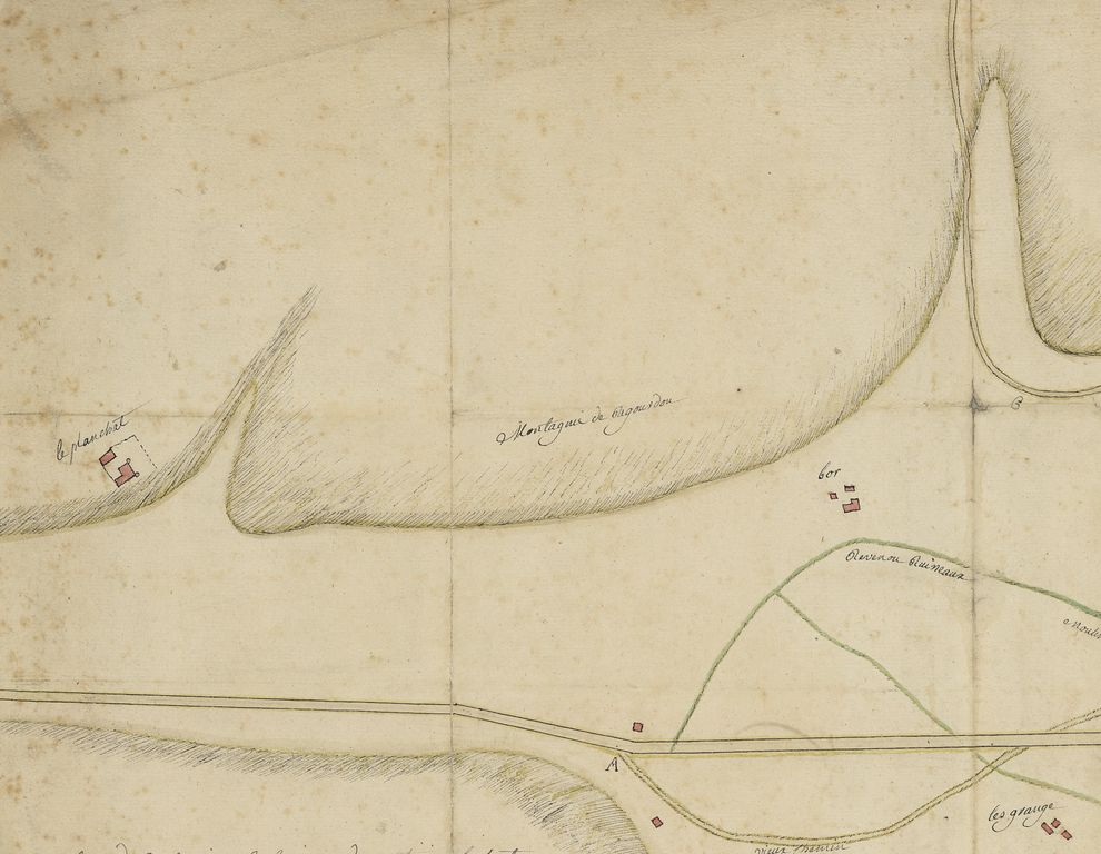 Plan-masse du château vers 1750 : Détail du plan de Montignac et de ses environs, s.d. (vers 1750).