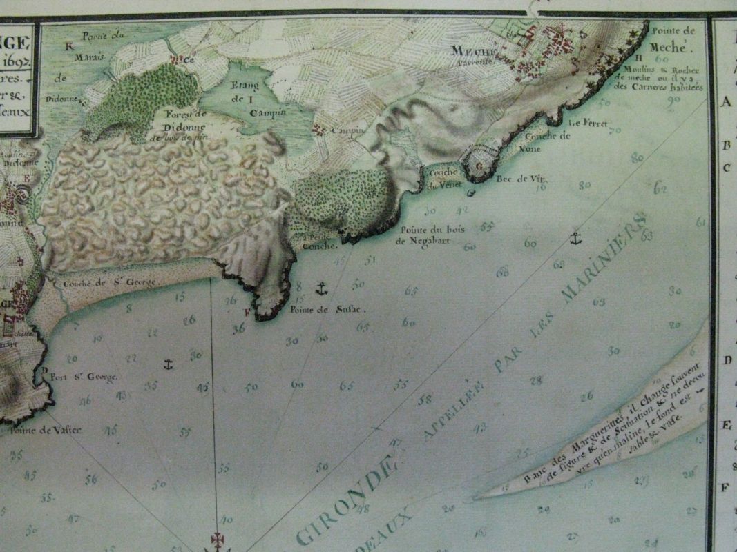 Meschers sur une carte de la côte de l'estuaire en 1697, par Claude Masse.