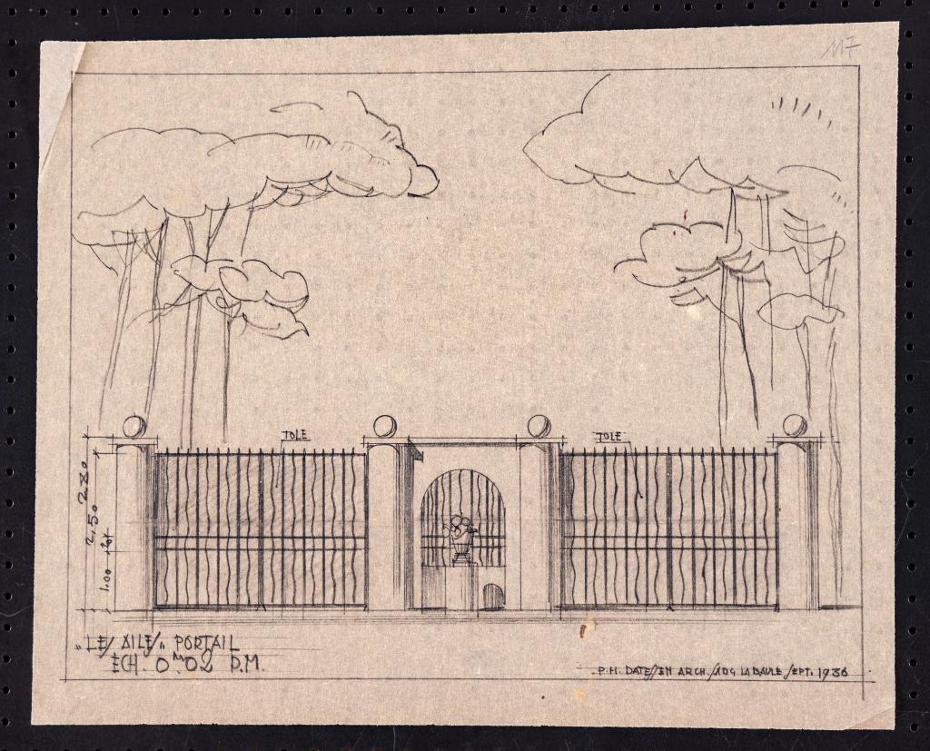 Elevation du portail d'entrée, P. H. Datessen, La Baule, septembre 1936.