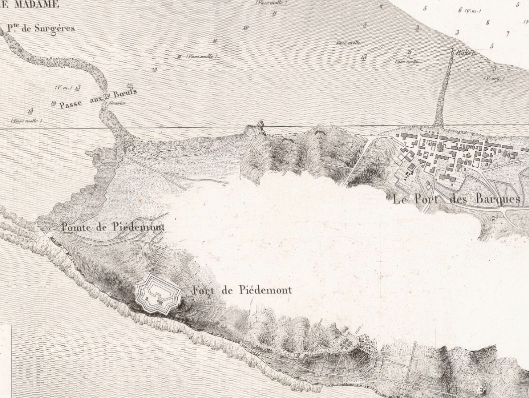 Le fort de Piédemont sur une carte de l'embouchure de la Charente éditée en 1832. 