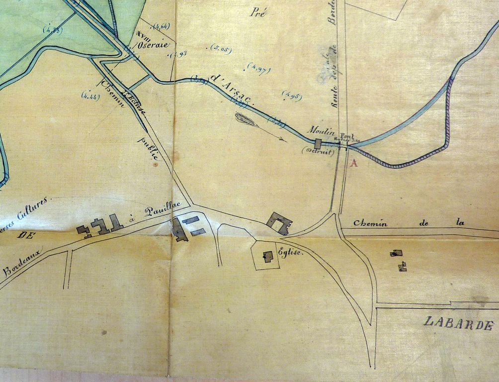 Plan des marais de Labarde et de Cantenac (1860) : détail.