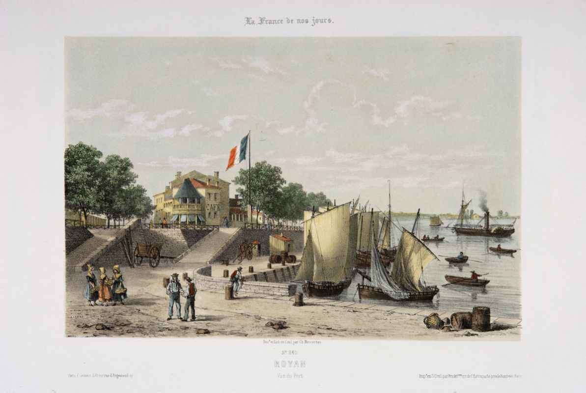 Le port vers 1865, vu depuis le quai L'Herminier, lithographie par Charles Mercereau.