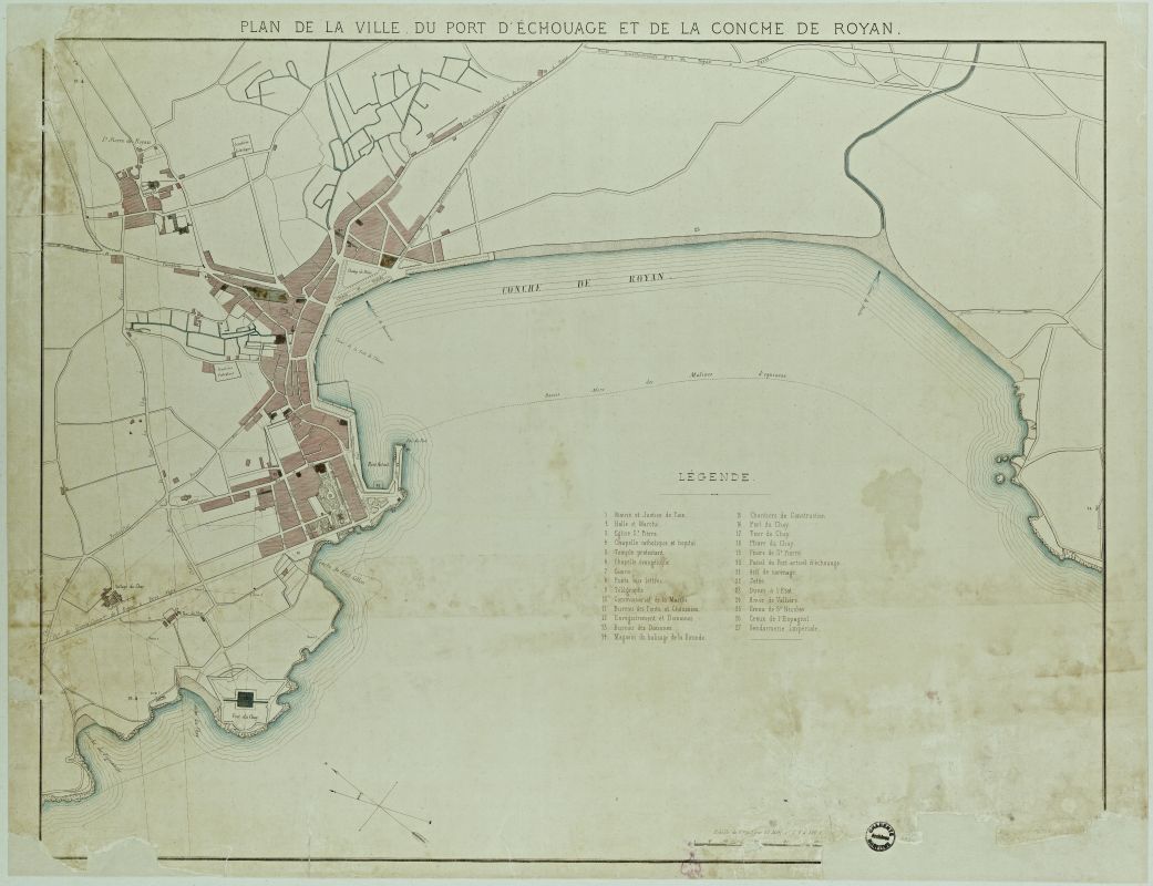 Plan de Royan vers 1855 : en haut à droite, le quartier du Parc et le boulevard Garnier n'existent pas encore.