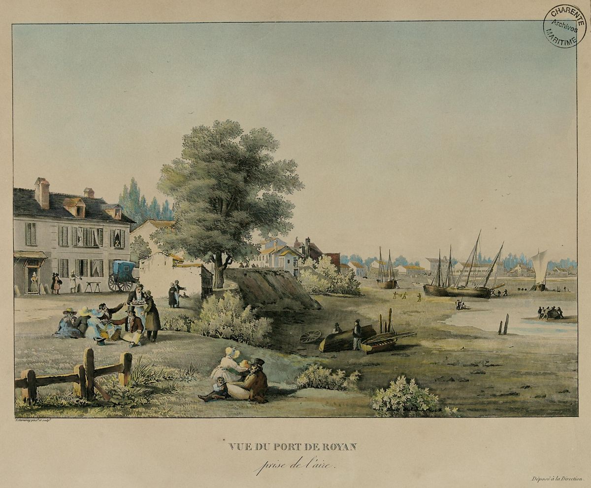 Le port de Royan en 1823, avant son aménagement, selon une gravure de Garneray.