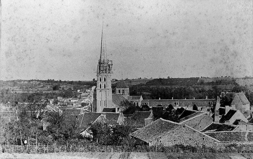Village et abbaye vus depuis le sud-ouest : vue ancienne.