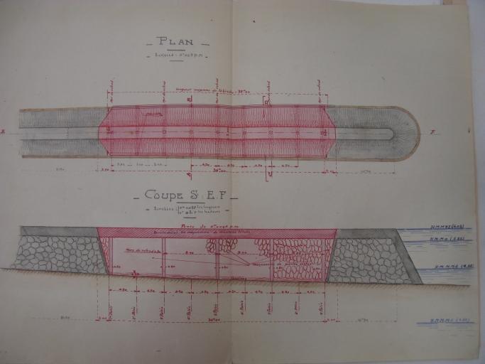 Plan et coupe de l'épi en maçonnerie, 1923.