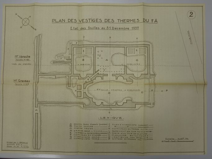 Plan des vestiges des thermes du Fâ, état des fouilles au 31décembre 1939.