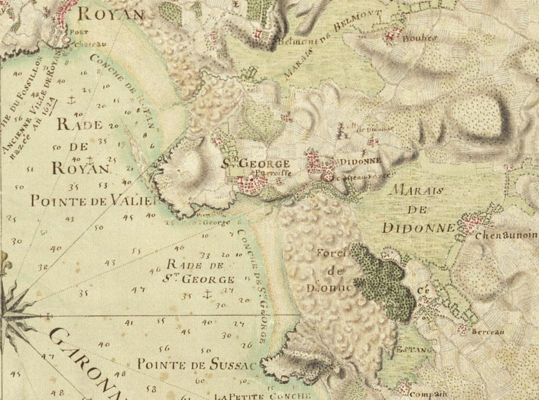 Saint-Georges-de-Didonne sur la carte du 13e carré par Claude Masse, vers 1706.