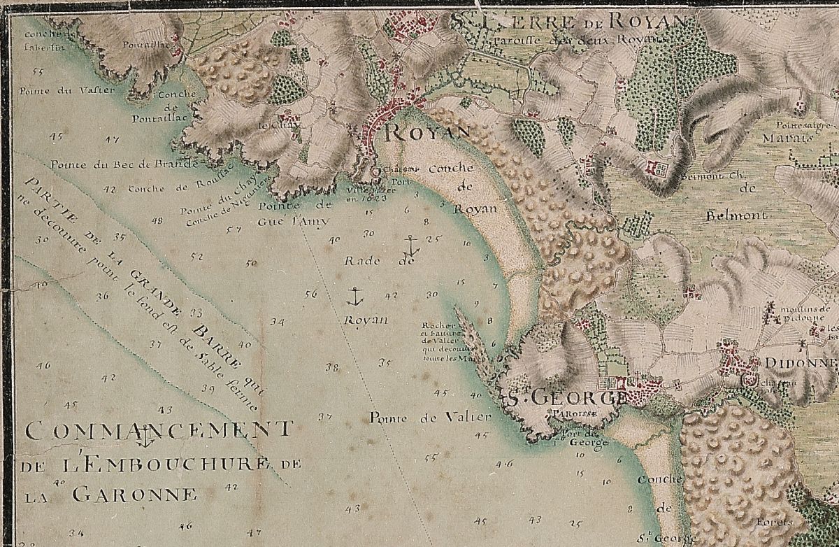 La côte de Royan sur une carte de la région par Claude Masse en 1708.