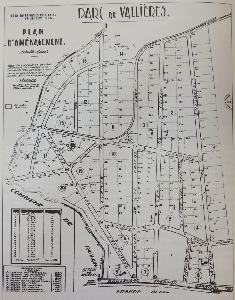 Plan d'aménagement du lotissement du Parc de Vallières en 1926.